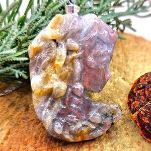 Nature Labradorite Carved Flashy Medusa Big Pendant Necklace